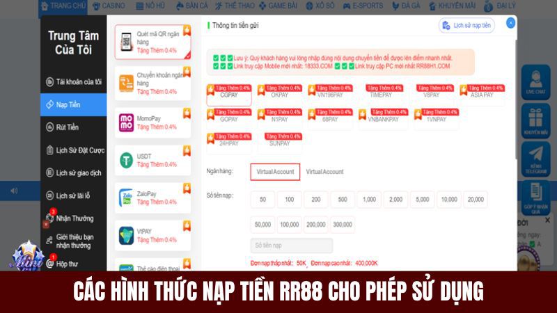 hướng dẫn các cách nạp tiền rr88 nhanh chóng
